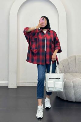 شومیز چهارخانه جیب پاکتی کیمونو