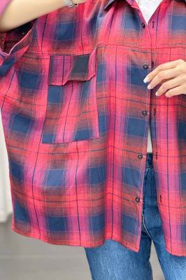 شومیز چهارخانه جیب پاکتی کیمونو