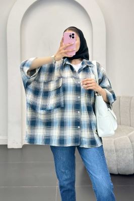 شومیز چهارخانه جیب پاکتی کیمونو