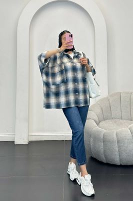 شومیز چهارخانه جیب پاکتی کیمونو