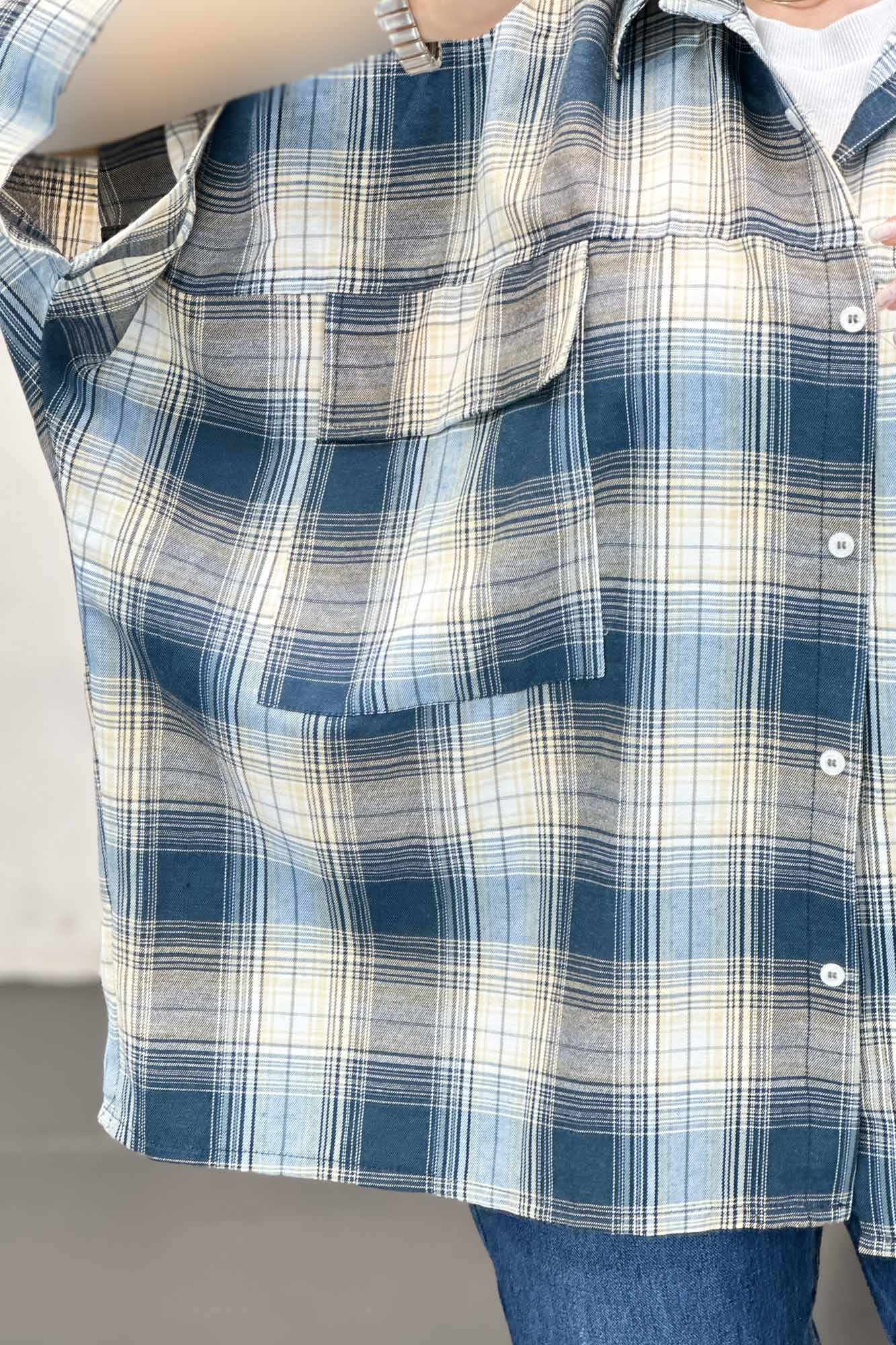 شومیز چهارخانه جیب پاکتی کیمونو