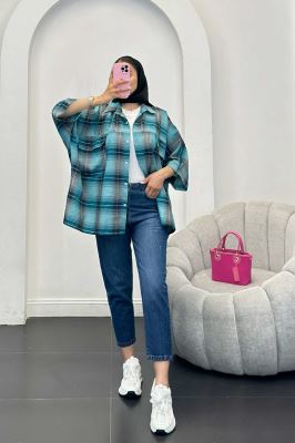 شومیز چهارخانه جیب پاکتی کیمونو