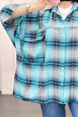 شومیز چهارخانه جیب پاکتی کیمونو