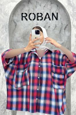 شومیز چهارخانه جیب پاکتی کیمونو