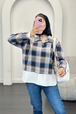 بلوز چهارخانه دو تیکه سفید