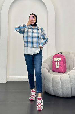 بلوز چهارخانه دو تیکه سفید