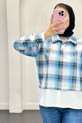 بلوز چهارخانه دو تیکه سفید