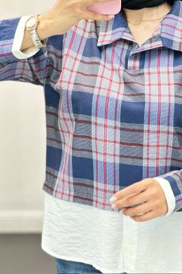 بلوز چهارخانه دو تیکه سفید