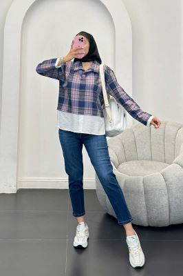 بلوز چهارخانه دو تیکه سفید