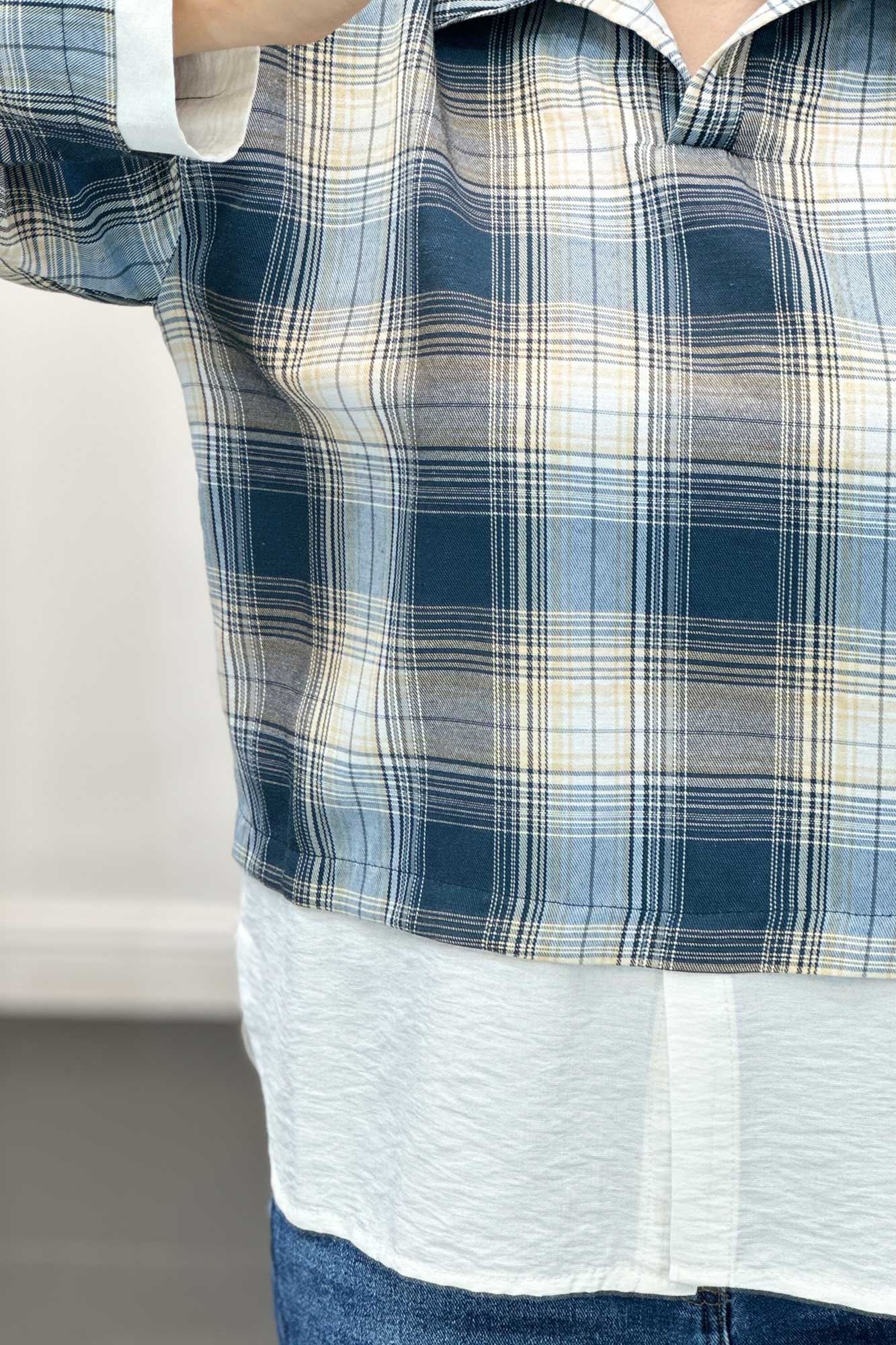 بلوز چهارخانه دو تیکه سفید