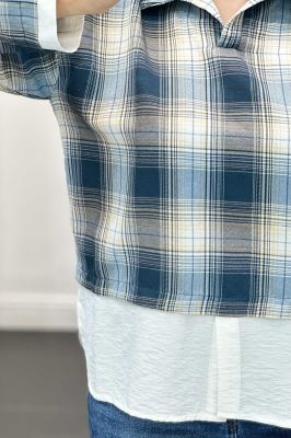 بلوز چهارخانه دو تیکه سفید