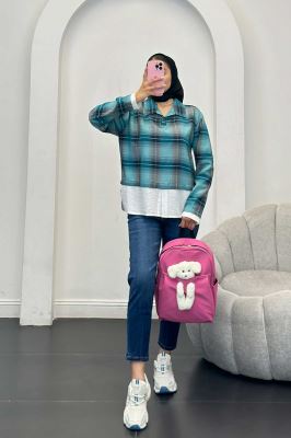 بلوز چهارخانه دو تیکه سفید