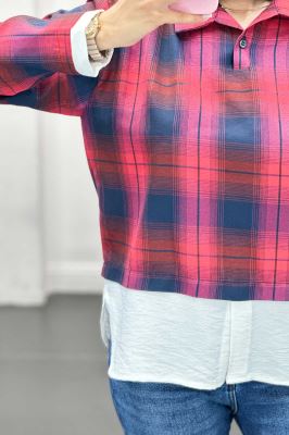 بلوز چهارخانه دو تیکه سفید