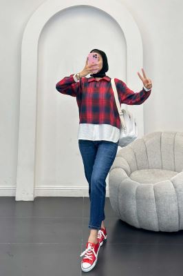 بلوز چهارخانه دو تیکه سفید