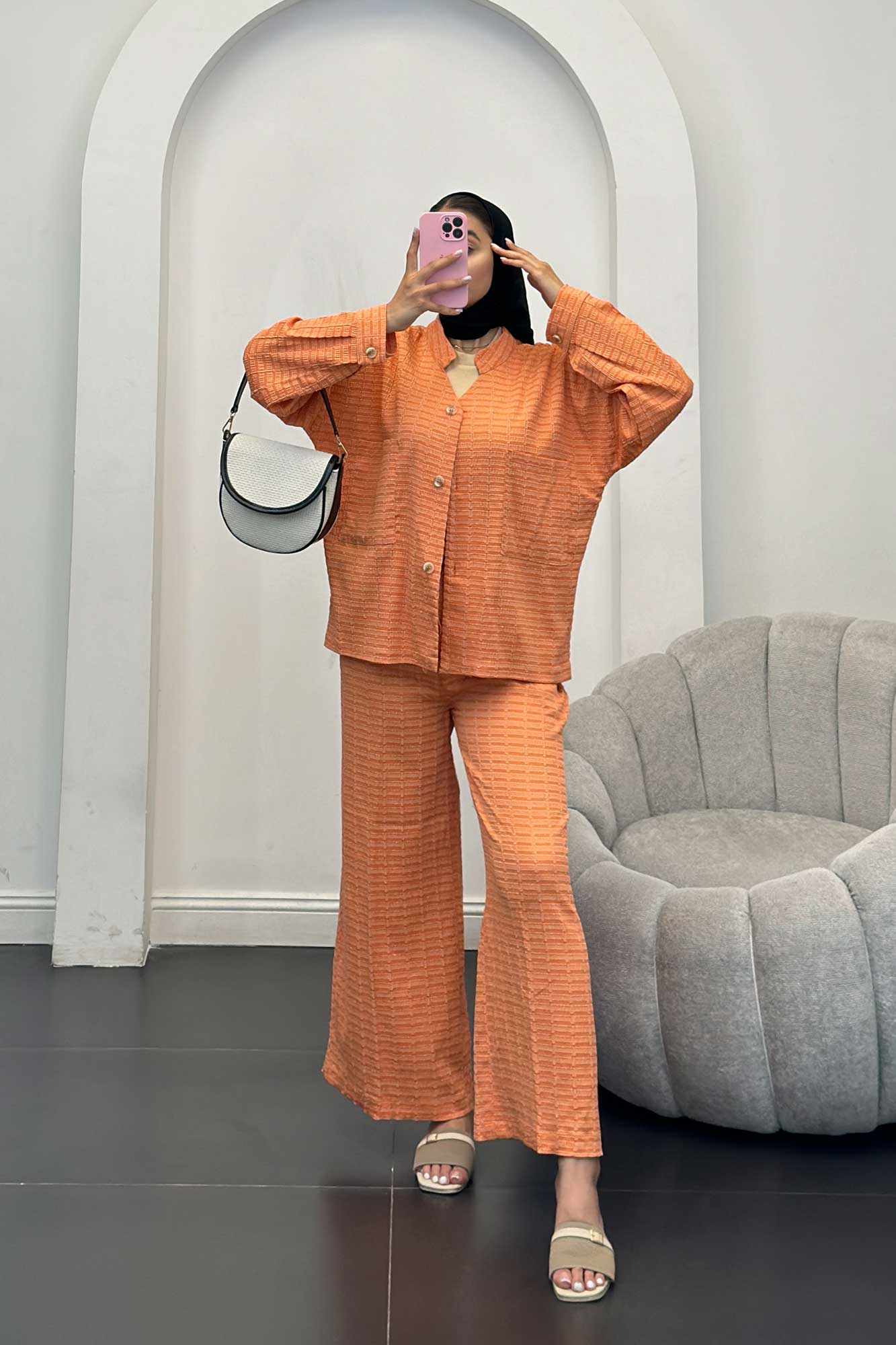 ست کت و شلوار نوا یقه گرد شیده