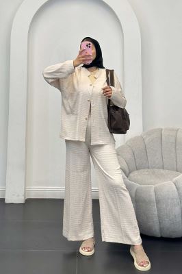 ست کت و شلوار نوا یقه گرد شیده