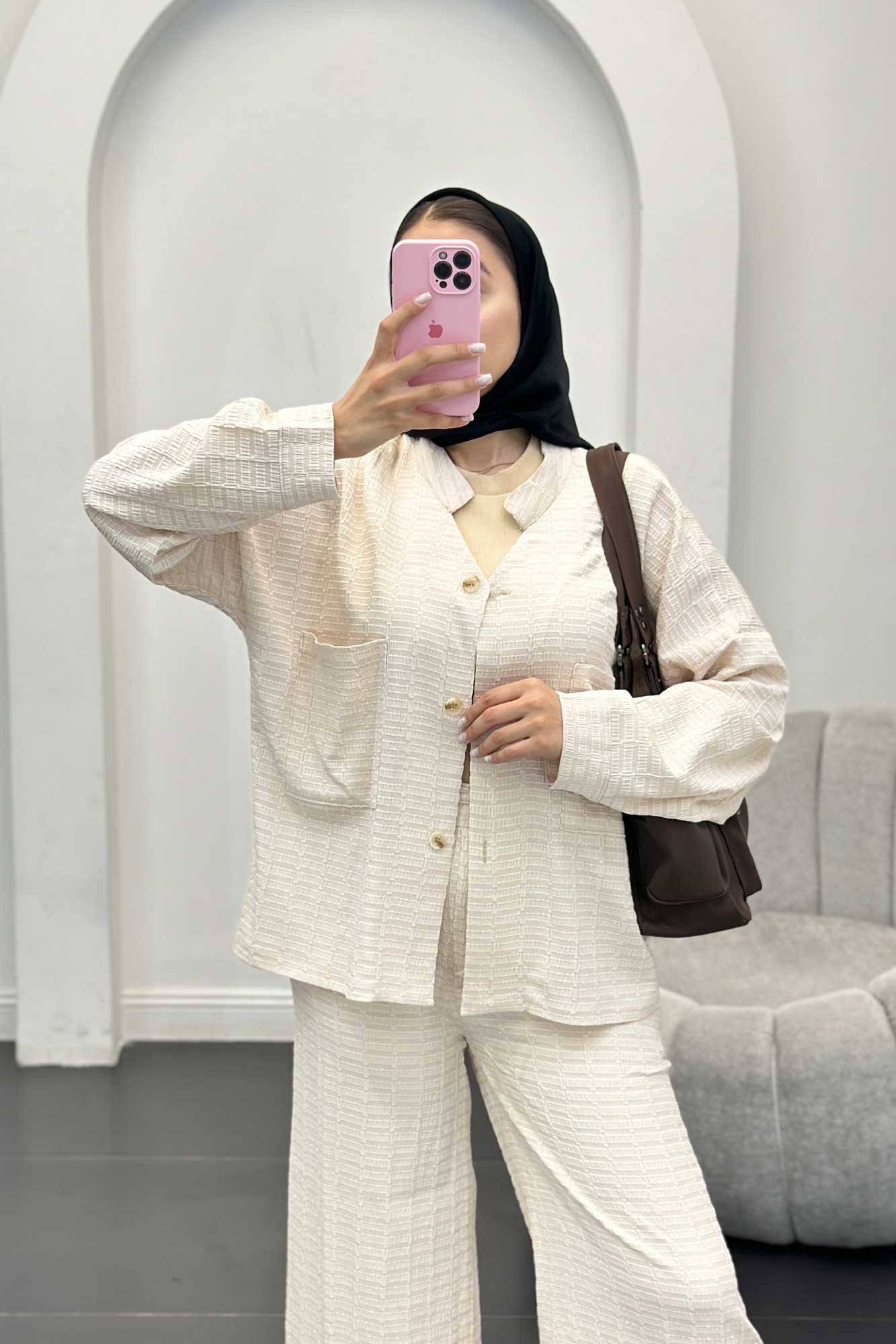 ست کت و شلوار نوا یقه گرد شیده