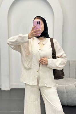 ست کت و شلوار نوا یقه گرد شیده