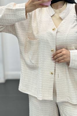 ست کت و شلوار نوا یقه گرد شیده