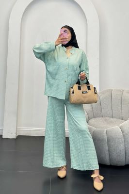 ست کت و شلوار نوا یقه گرد شیده