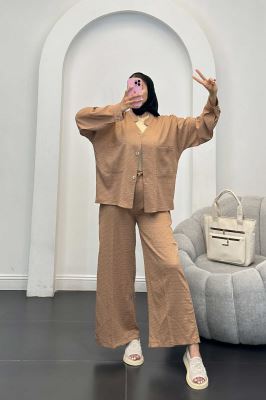 ست کت و شلوار نوا یقه گرد شیده