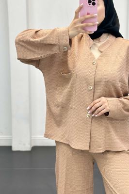 ست کت و شلوار نوا یقه گرد شیده