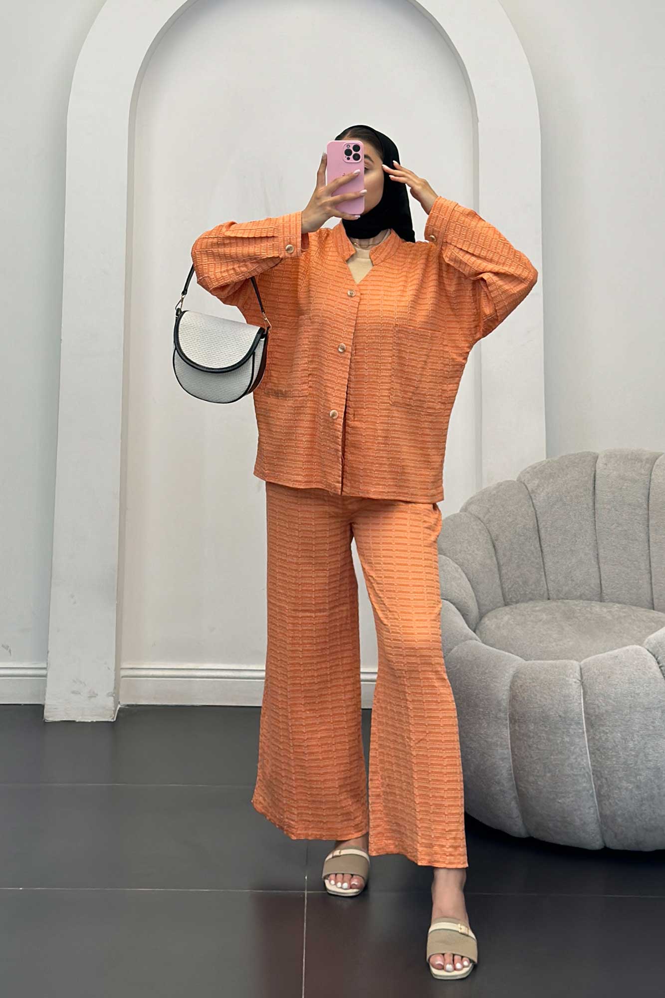 ست کت و شلوار نوا یقه گرد اوچر