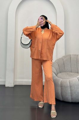 ست کت و شلوار نوا یقه گرد اوچر