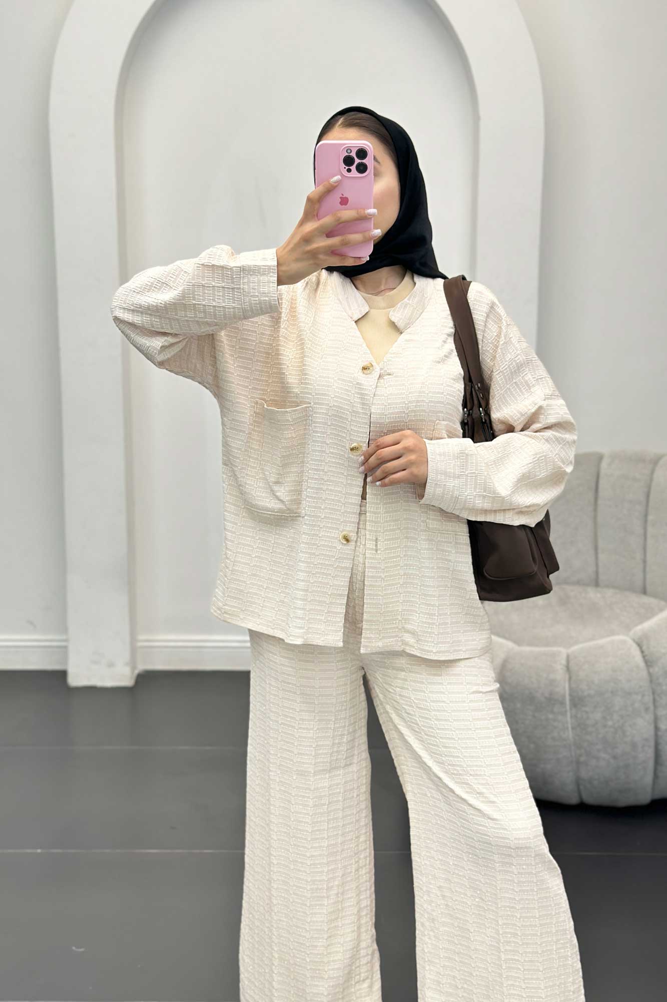 ست کت و شلوار نوا یقه گرد اوچر