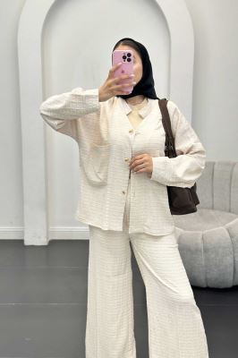 ست کت و شلوار نوا یقه گرد اوچر