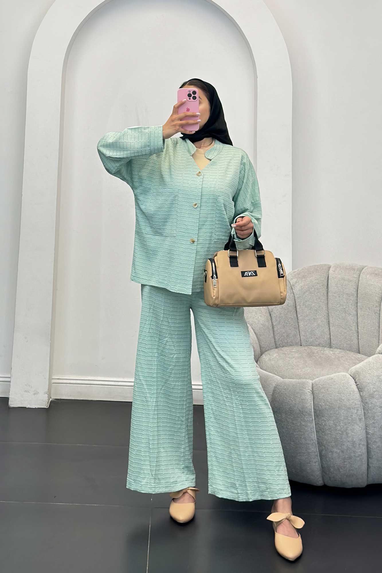 ست کت و شلوار نوا یقه گرد اوچر