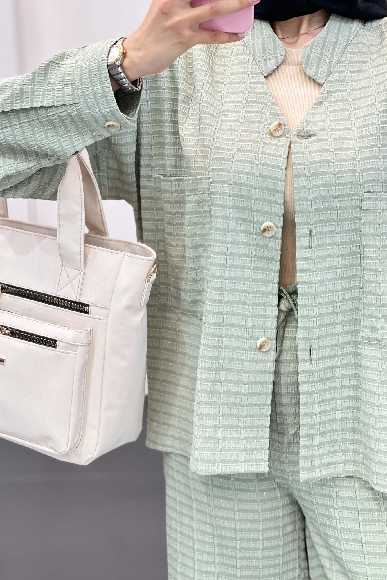 ست کت و شلوار نوا یقه گرد اوچر