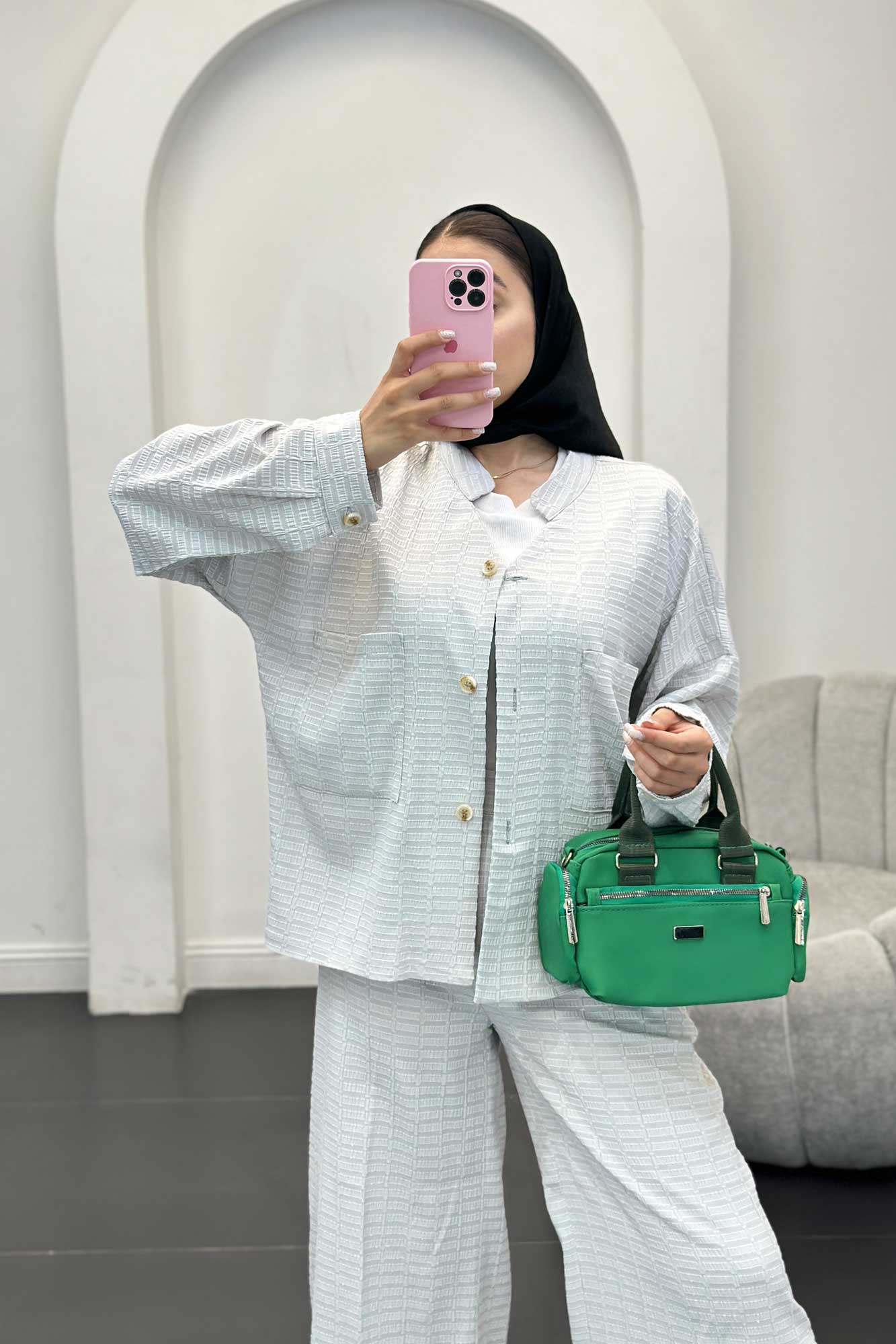 ست کت و شلوار نوا یقه گرد اوچر