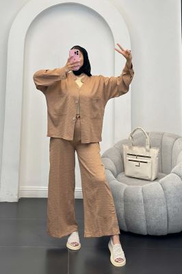 ست کت و شلوار نوا یقه گرد اوچر