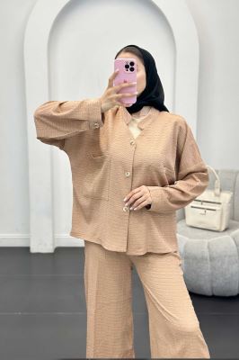 ست کت و شلوار نوا یقه گرد اوچر