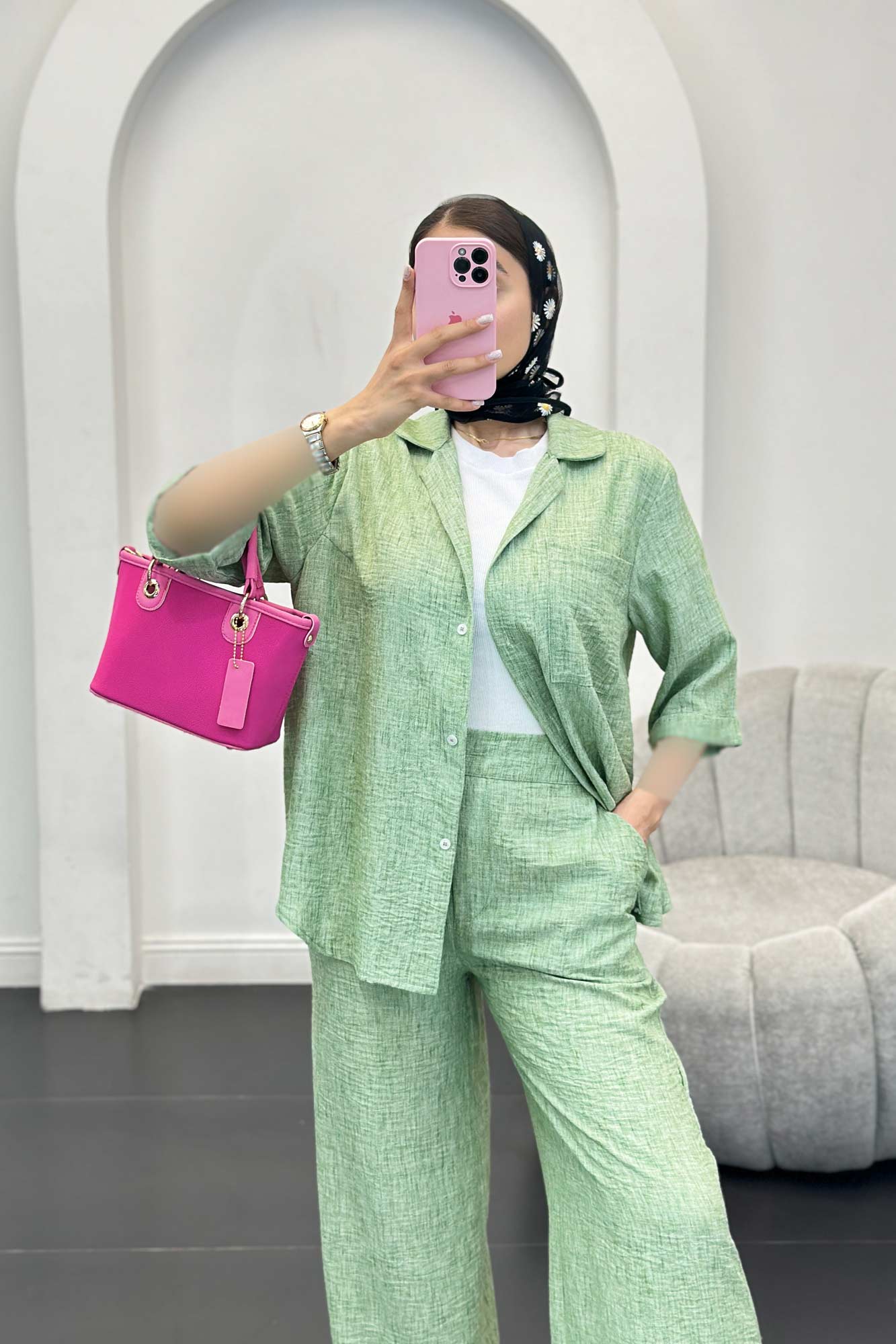 ست شانتون شومیز و شلوار آستین کوتاه لیندو