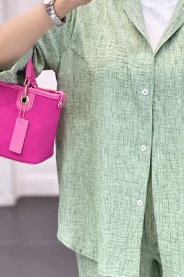 ست شانتون شومیز و شلوار آستین کوتاه لیندو