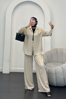 ست شانتون شومیز و شلوار آستین کوتاه لیندو