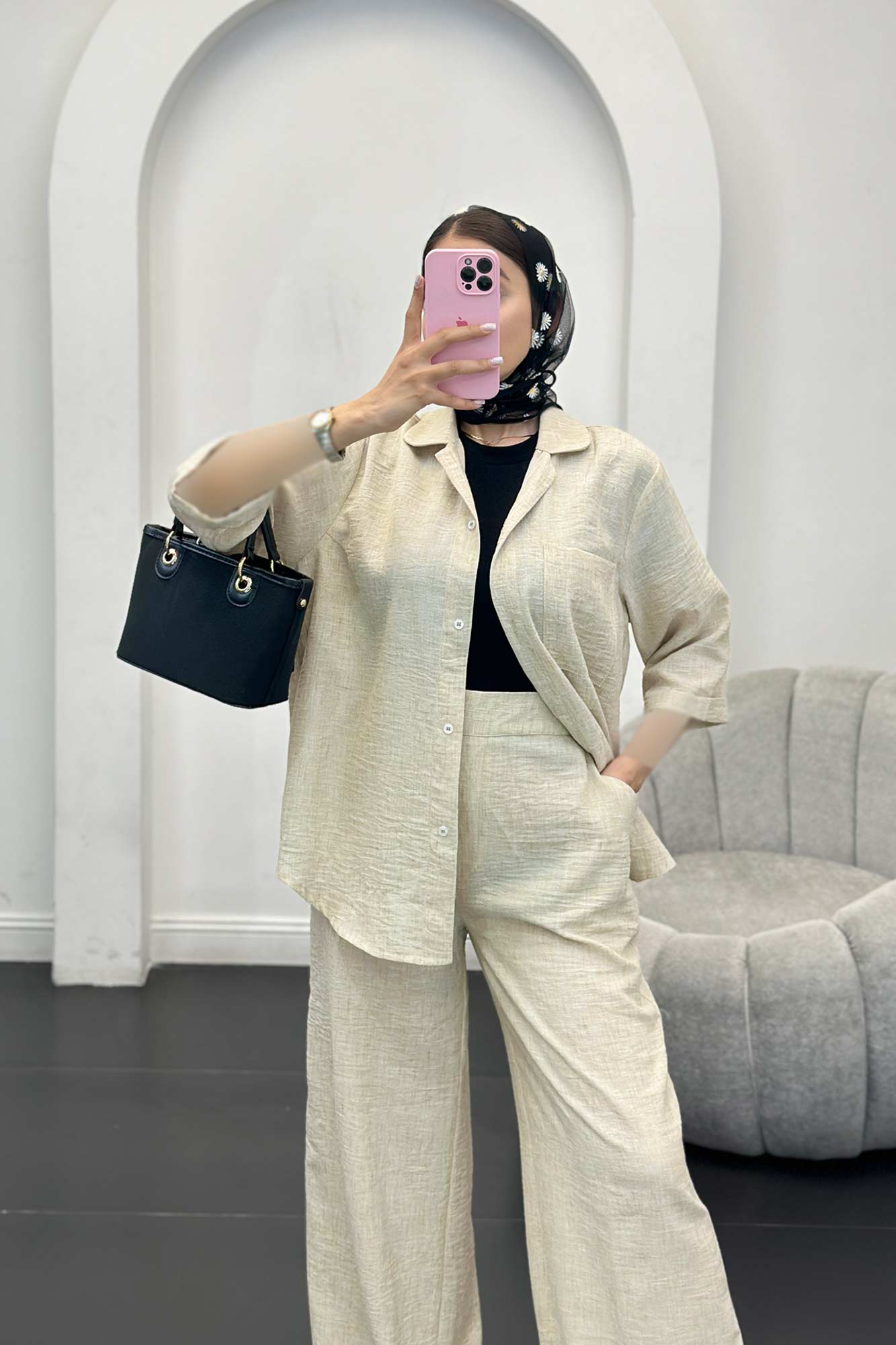 ست شانتون شومیز و شلوار آستین کوتاه لیندو