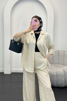 ست شانتون شومیز و شلوار آستین کوتاه لیندو