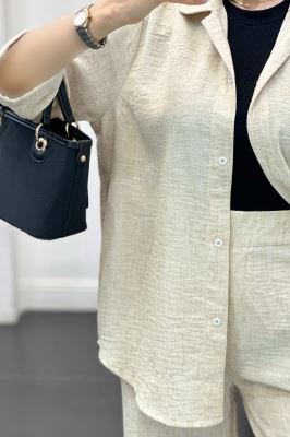 ست شانتون شومیز و شلوار آستین کوتاه لیندو