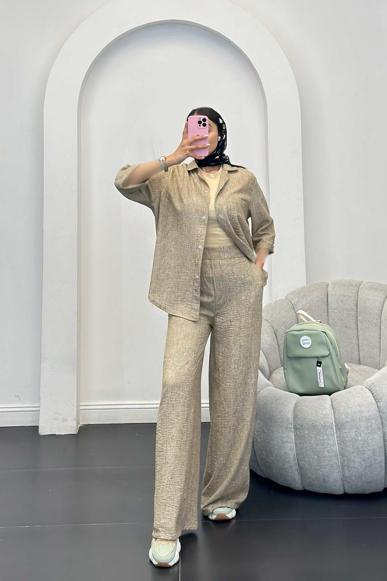 ست شانتون شومیز و شلوار آستین کوتاه لیندو