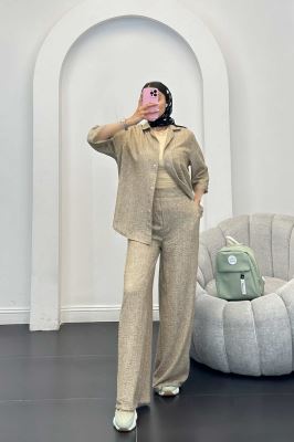 ست شانتون شومیز و شلوار آستین کوتاه لیندو