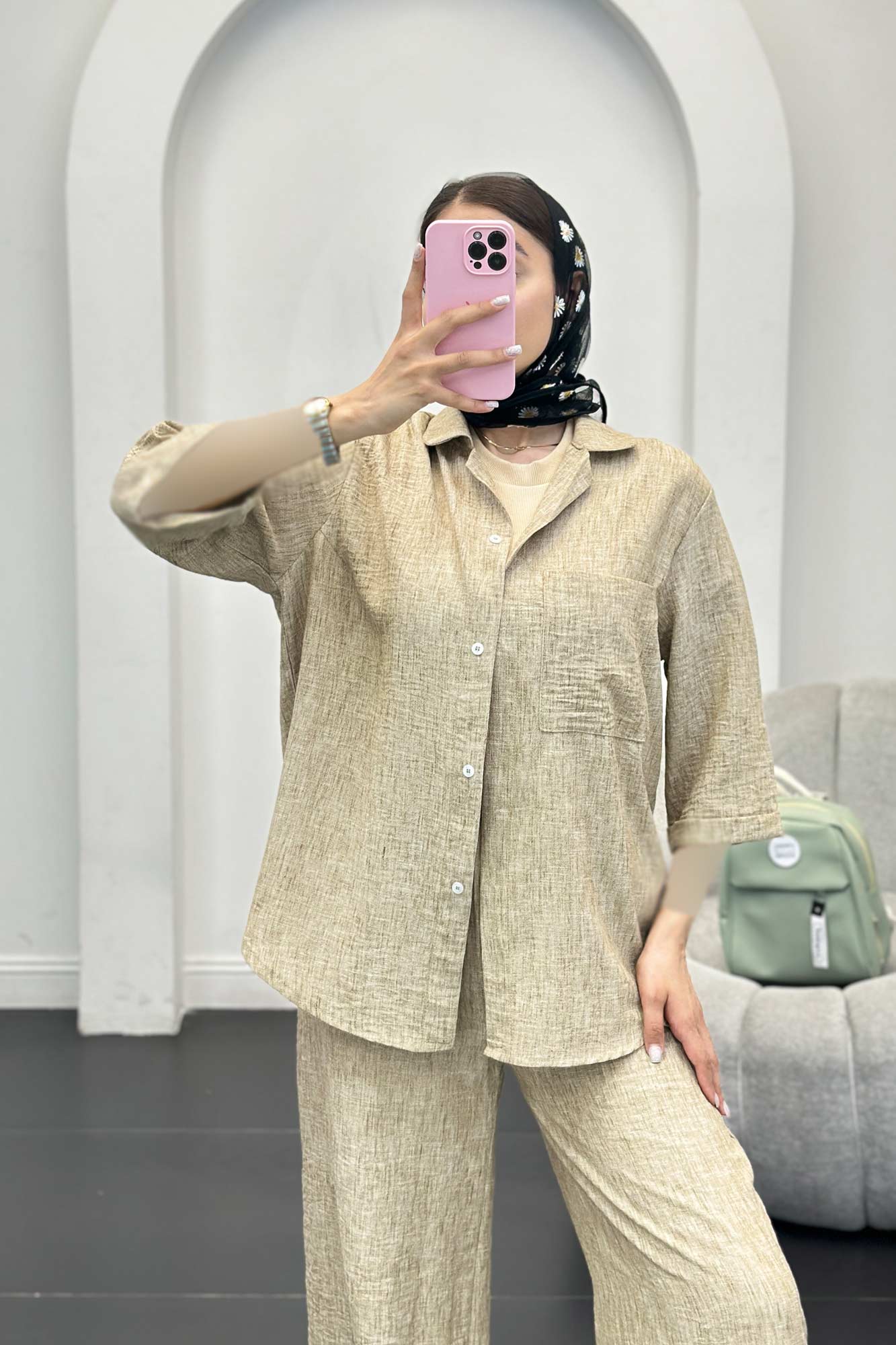 ست شانتون شومیز و شلوار آستین کوتاه لیندو