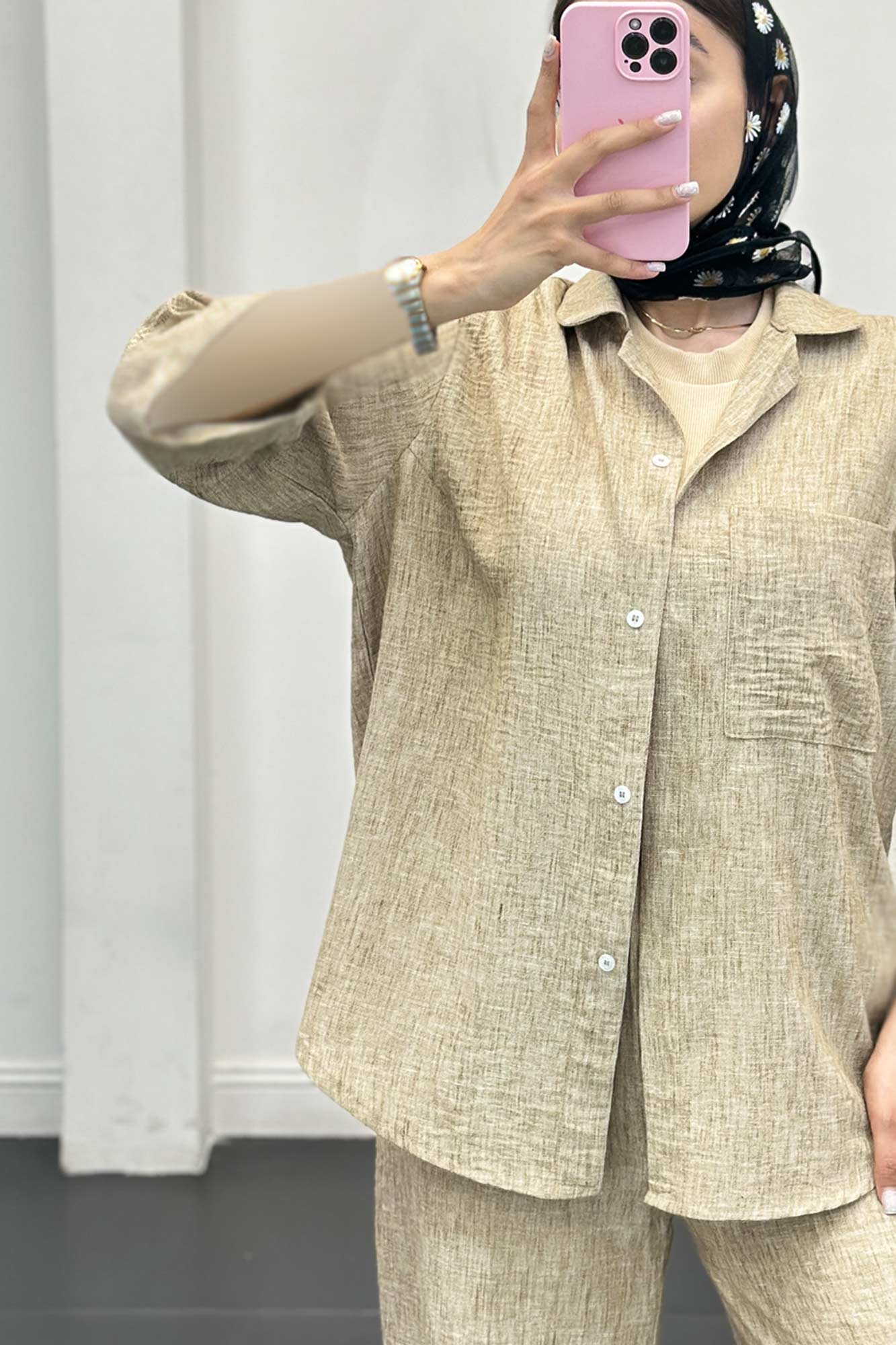 ست شانتون شومیز و شلوار آستین کوتاه لیندو