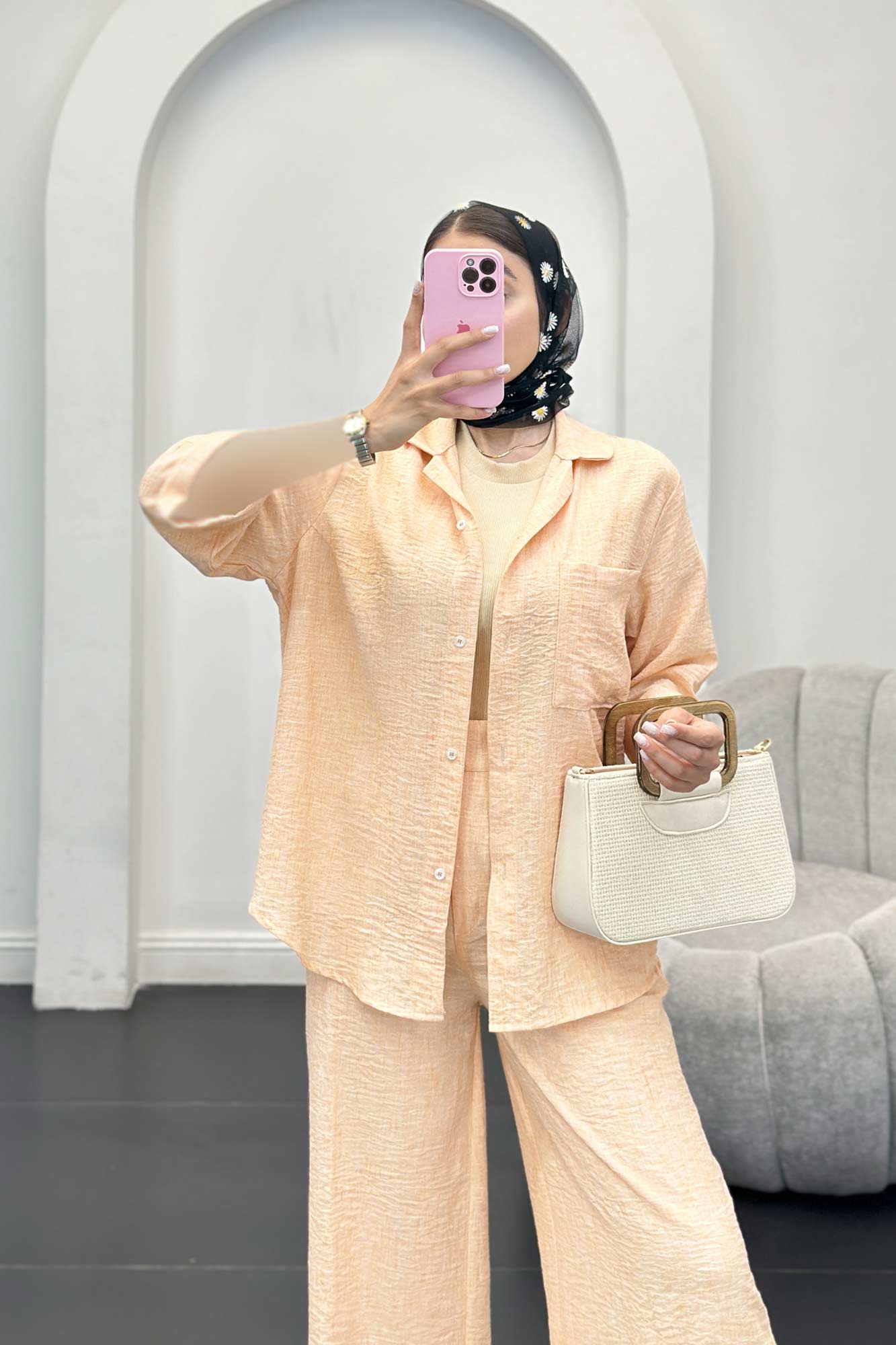 ست شانتون شومیز و شلوار آستین کوتاه لیندو