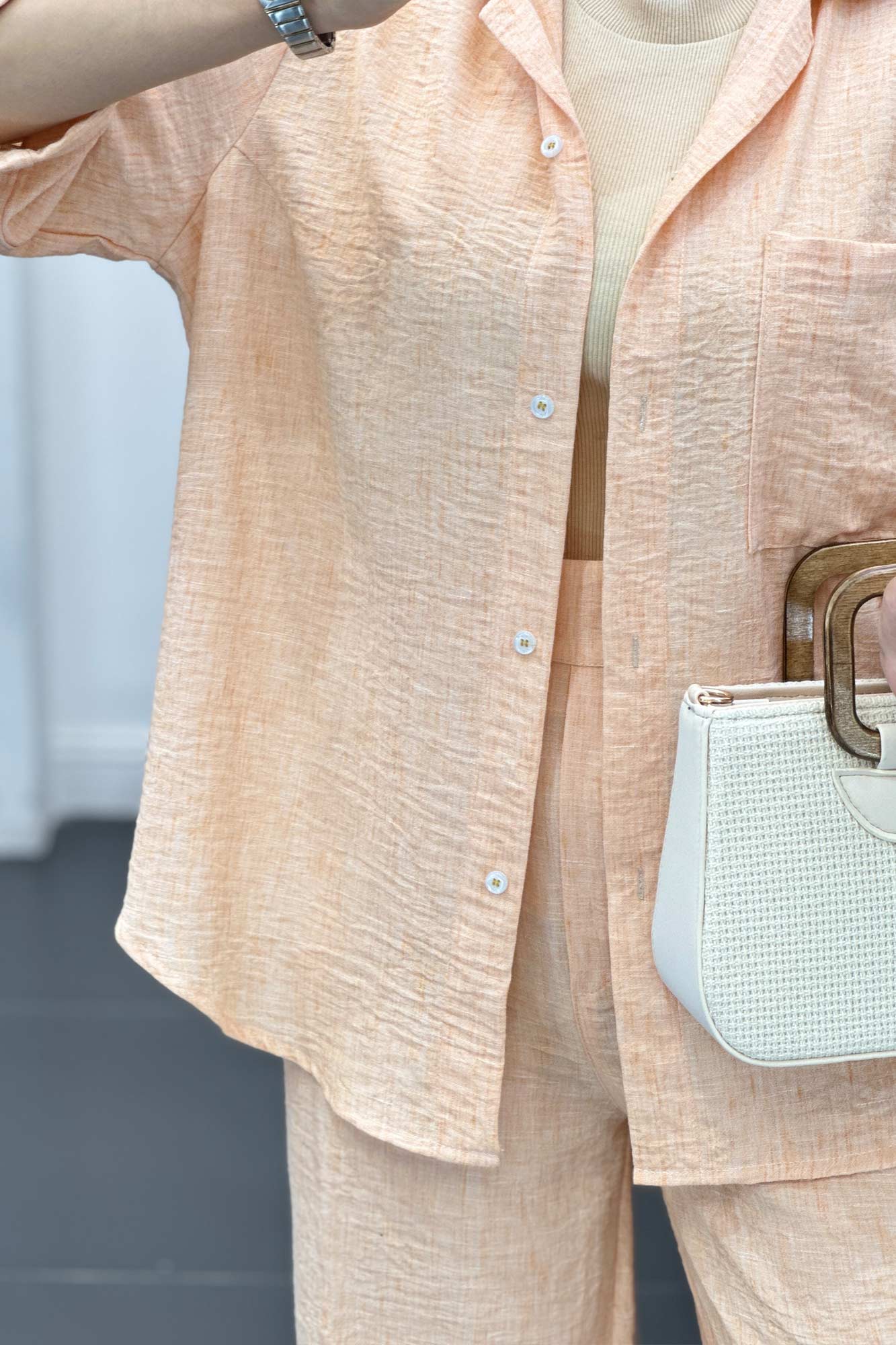 ست شانتون شومیز و شلوار آستین کوتاه لیندو