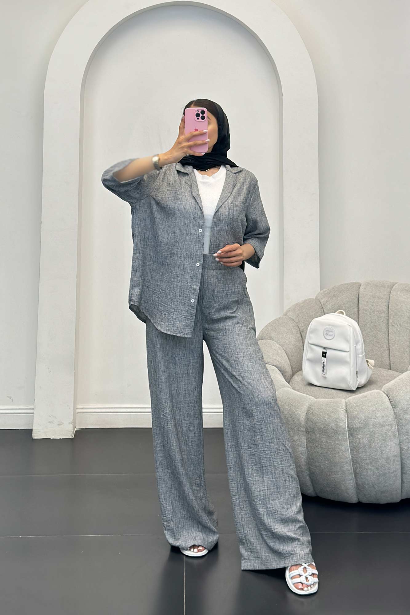 ست شانتون شومیز و شلوار آستین کوتاه لیندو