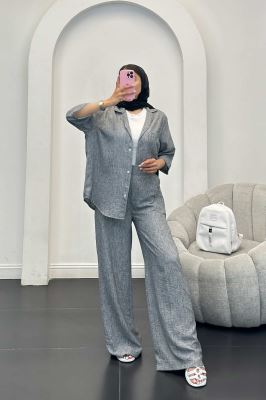 ست شانتون شومیز و شلوار آستین کوتاه لیندو