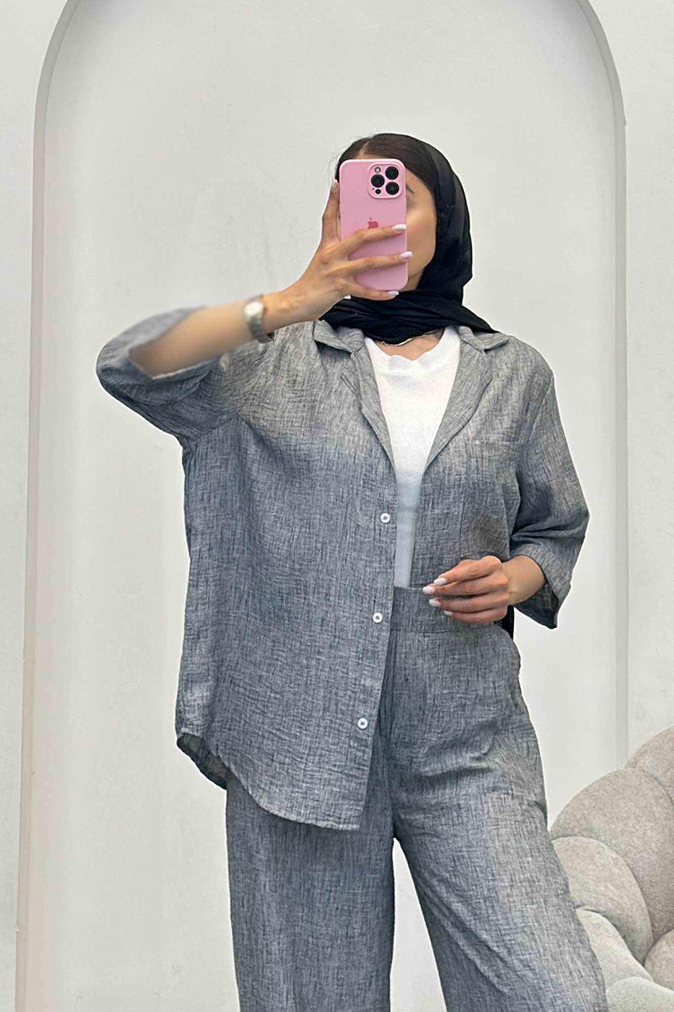 ست شانتون شومیز و شلوار آستین کوتاه لیندو